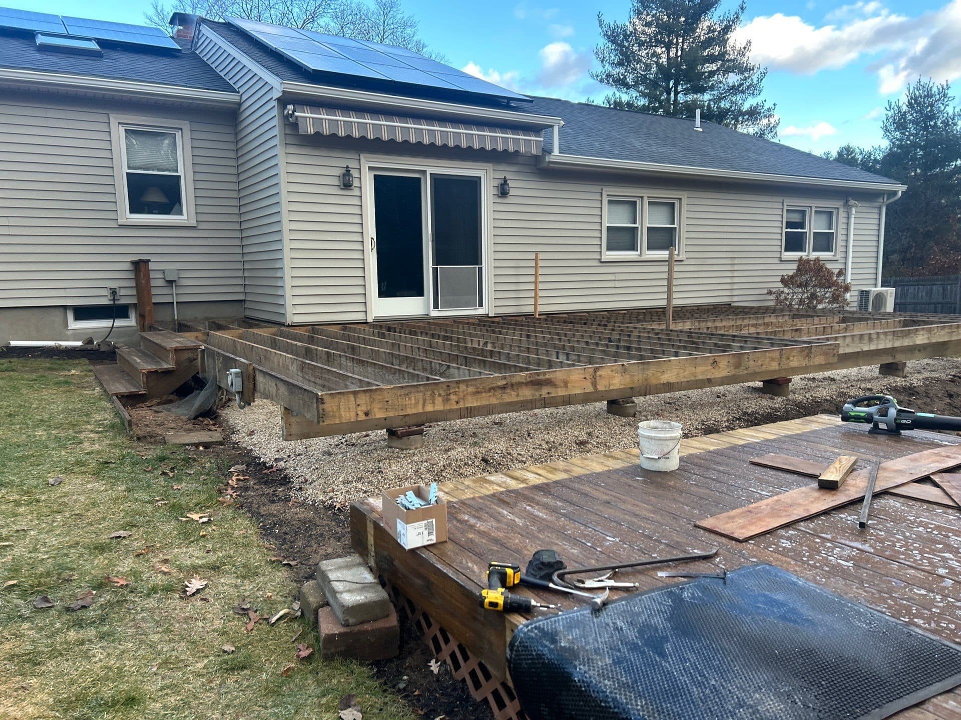New deck build in progress on a Central Connecticut home