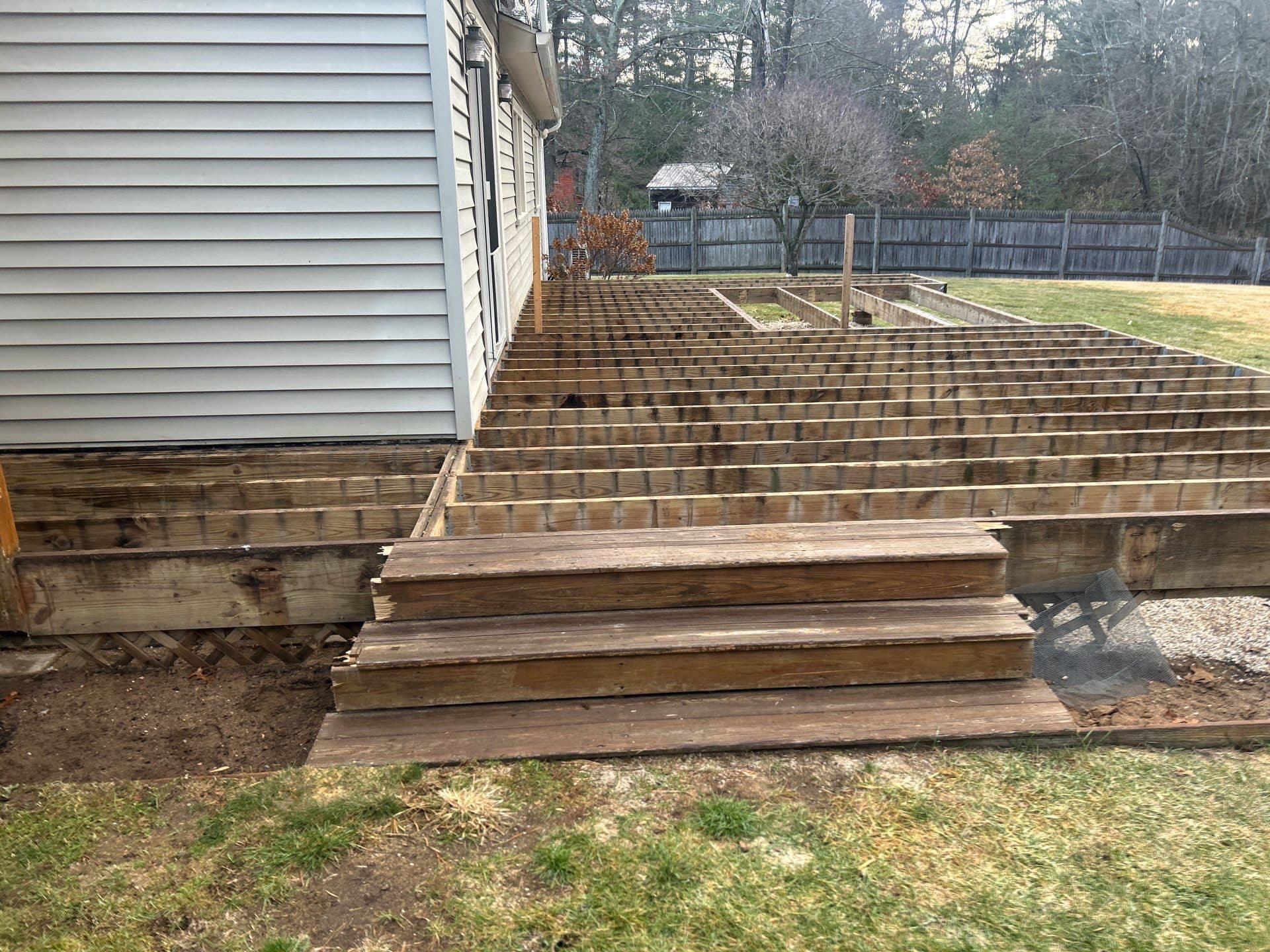Deck framing and stair construction on a Central Connecticut home
